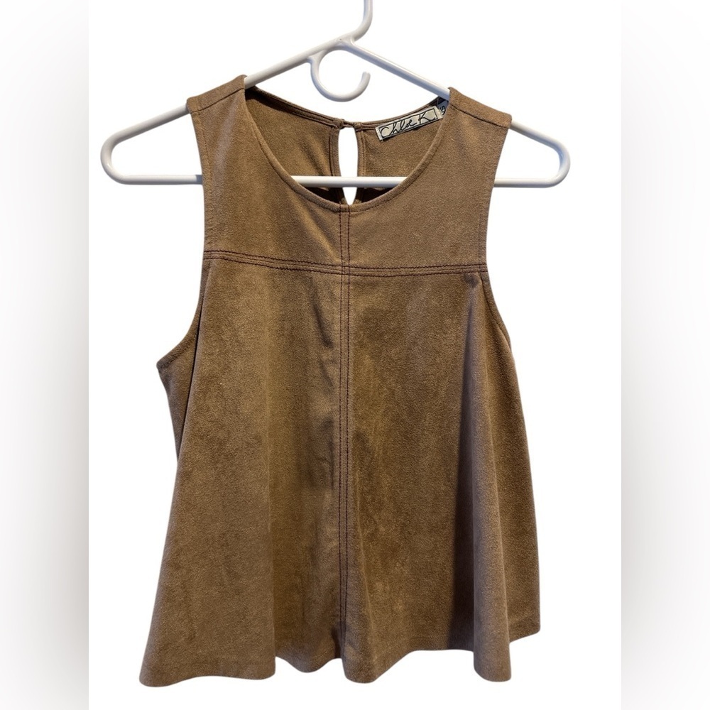 CHLOE K Tan faux suede sleeveless top